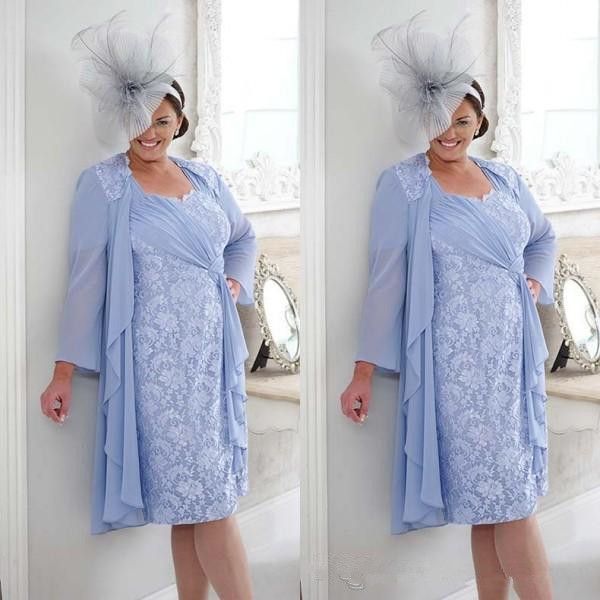 light blue short plus size mother of the bride dress with jacket lace chiffon knee length formal occassion dress wedding guest, Black;red
light blue short plus size mother of the bride dress with jacket lace chiffon knee length formal occassion dress wedding guest, Black;red