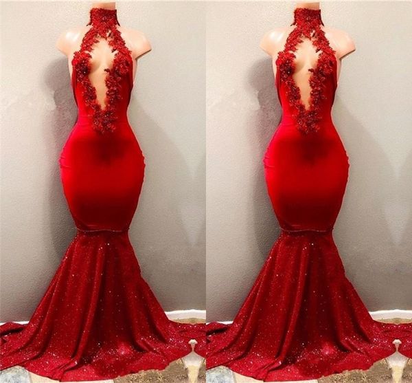 red prom dresses 2018 high neck mermaid sequined skirts with hollow out front lace appliqued beads evening gowns, Black
red prom dresses 2018 high neck mermaid sequined skirts with hollow out front lace appliqued beads evening gowns, Black