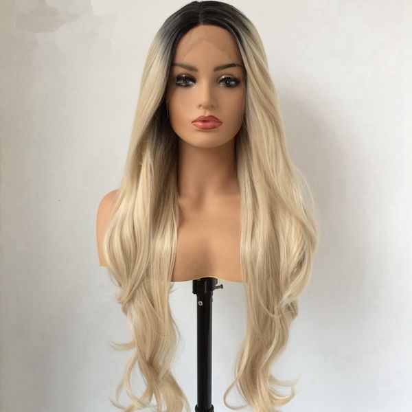 Ombre блондинку Синтетические парики фронта шнурка Dark Roots Blonde Long Natrual Wave Синтетическ
Ombre блондинку Синтетические парики фронта шнурка Dark Roots Blonde Long Natrual Wave Синтетическ