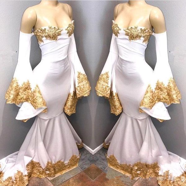 2018 Off The Shoulder Mermaid Prom Dresses Gold Lace Applique Long Sleeves Beaded Sweep Train Evening Gowns Formal Party Dresses, Black
2018 Off The Shoulder Mermaid Prom Dresses Gold Lace Applique Long Sleeves Beaded Sweep Train Evening Gowns Formal Party Dresses, Black