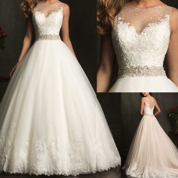 custom made lace wedding dresses 2018 beading a-line bridal gown appliques soft tulle with belt, White
custom made lace wedding dresses 2018 beading a-line bridal gown appliques soft tulle with belt, White