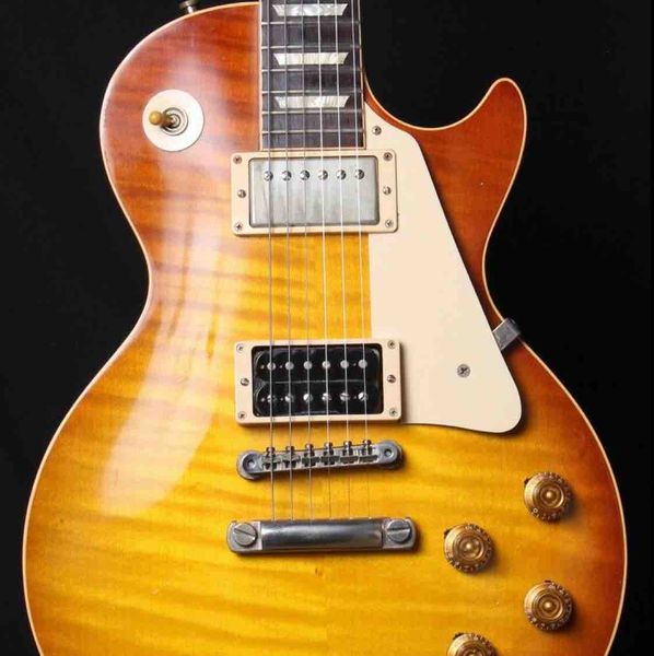 Пользовательские 1959 R9 VOS вишня SunBurst Джимми Страница № 2 электрогитара Тигр пламя клен топ, маленький контактный тон про мост, золото Гровер тюнеры
Пользовательские 1959 R9 VOS вишня SunBurst Джимми Страница № 2 электрогитара Тигр пламя клен топ, маленький контактный тон про мост, золото Гровер тюнеры