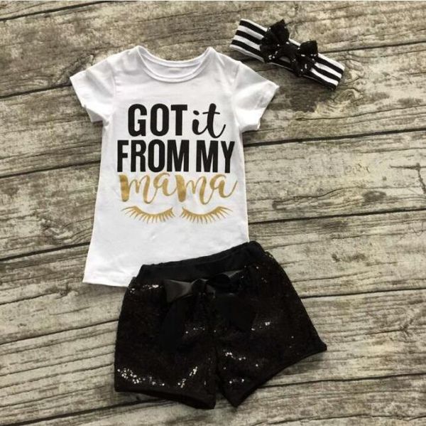 kids clothing sets 100%cotton summer 3 pcs sets baby kids short sleeve t shirt + paillette short +headband ing, White
kids clothing sets 100%cotton summer 3 pcs sets baby kids short sleeve t shirt + paillette short +headband ing, White