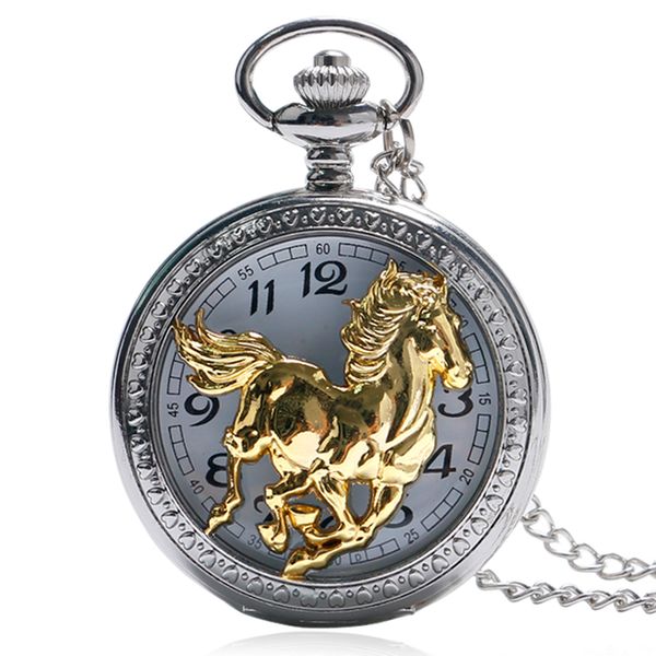 hollow cool 3d golden running horse design quartz pocket watch retro punk pendant chain fob clock gifts for men women, Slivery;golden
hollow cool 3d golden running horse design quartz pocket watch retro punk pendant chain fob clock gifts for men women, Slivery;golden