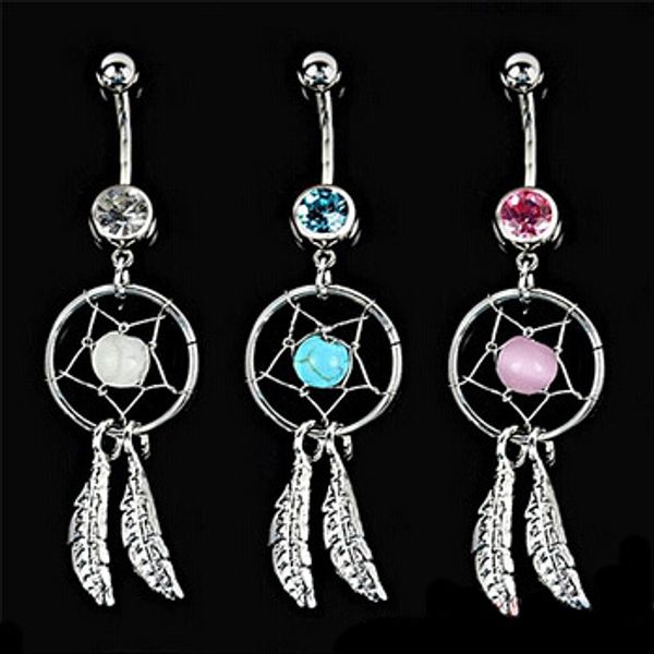 3 colors crystal gem dream catcher feather chain navel dangle belly barbell button bar ring body art bar g92l, Silver
3 colors crystal gem dream catcher feather chain navel dangle belly barbell button bar ring body art bar g92l, Silver