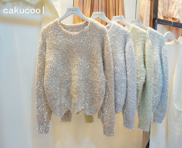 cakucool women gold lurex sweaters autumn winter bling furry jumper elegant sequined vintage loose short knit pull sweater lady, White;black
cakucool women gold lurex sweaters autumn winter bling furry jumper elegant sequined vintage loose short knit pull sweater lady, White;black