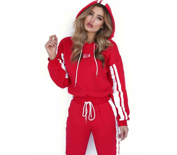 new european and american style color matching stripes short section with hooded casual sweater sports suit women's casual sportswear, Gray
new european and american style color matching stripes short section with hooded casual sweater sports suit women's casual sportswear, Gray