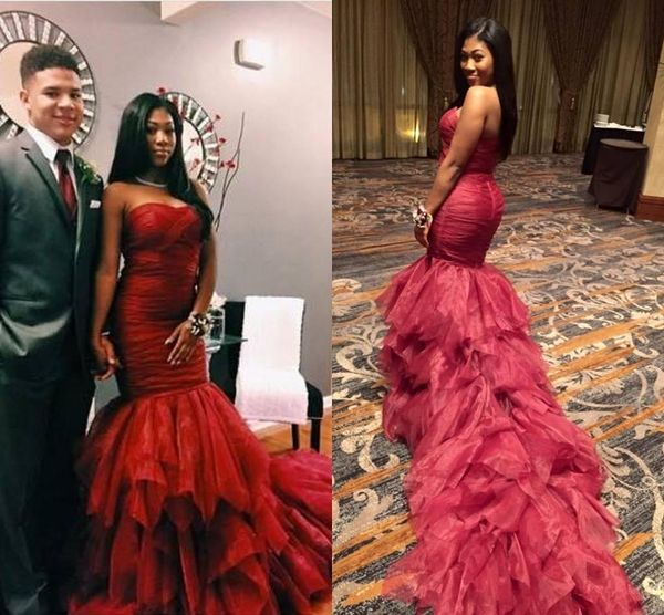 dark red strapless mermaid prom dresses 2018 sleeveless zipper back ruffles skirt long sweep train evening gowns black girls party wear
dark red strapless mermaid prom dresses 2018 sleeveless zipper back ruffles skirt long sweep train evening gowns black girls party wear