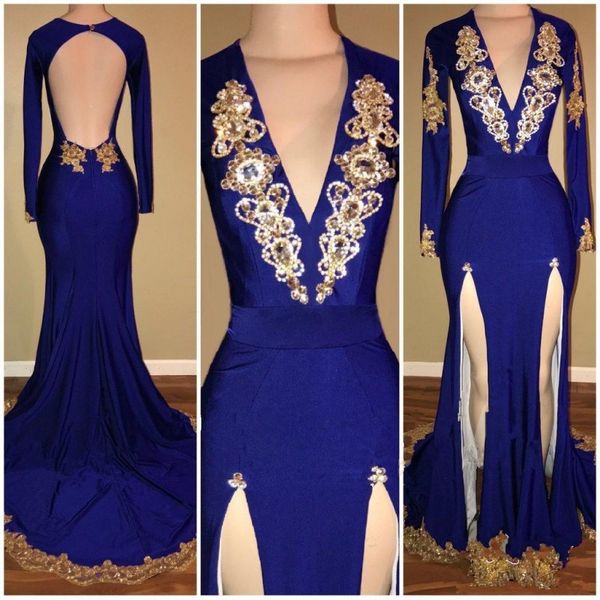 royal blue long sleeves evening dresses deep v neck beads sequins side split mermaid prom dress 2018 long open back party gowns vestido, Black;red
royal blue long sleeves evening dresses deep v neck beads sequins side split mermaid prom dress 2018 long open back party gowns vestido, Black;red