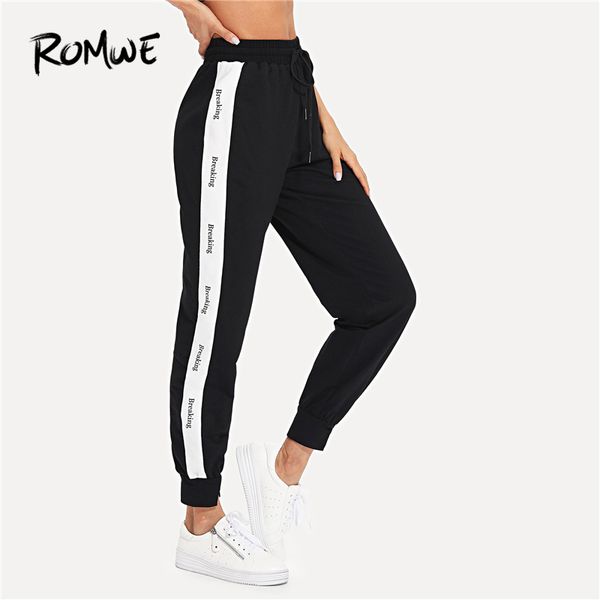 romwe sport drawstring waist tape letter black running pants women 2018 autumn winter training gym sweatpants sport trousers, Black;blue
romwe sport drawstring waist tape letter black running pants women 2018 autumn winter training gym sweatpants sport trousers, Black;blue
