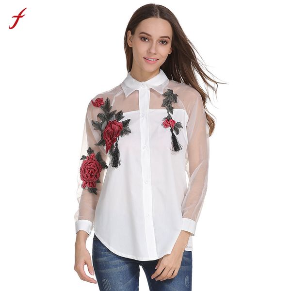 women shirts embroidered long sleeve shirt hollow mesh yarn chemise femme manche longue, White
women shirts embroidered long sleeve shirt hollow mesh yarn chemise femme manche longue, White