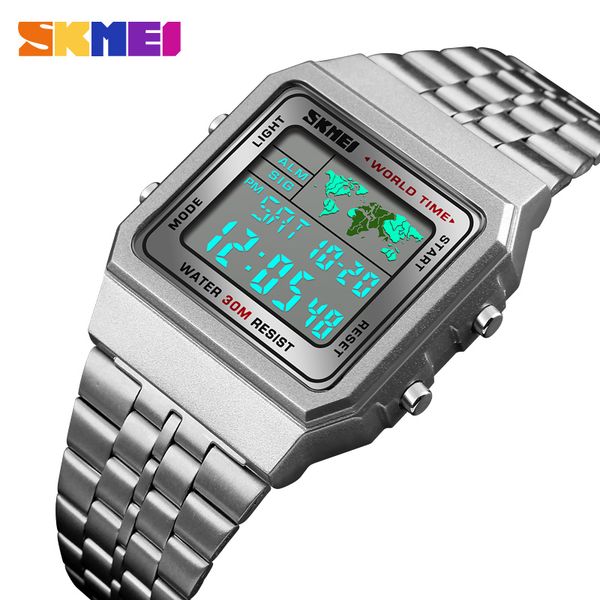 

new mens sports watches fashion skmei countdown chrono digital watch led electronic waterproof clock men relogio masculino, Slivery;brown