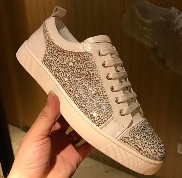 with box 2018 new good quality white suede silver crystal red bottom shoes fashion rivets spikes studded sneakers for men low flat shoes, Black
with box 2018 new good quality white suede silver crystal red bottom shoes fashion rivets spikes studded sneakers for men low flat shoes, Black