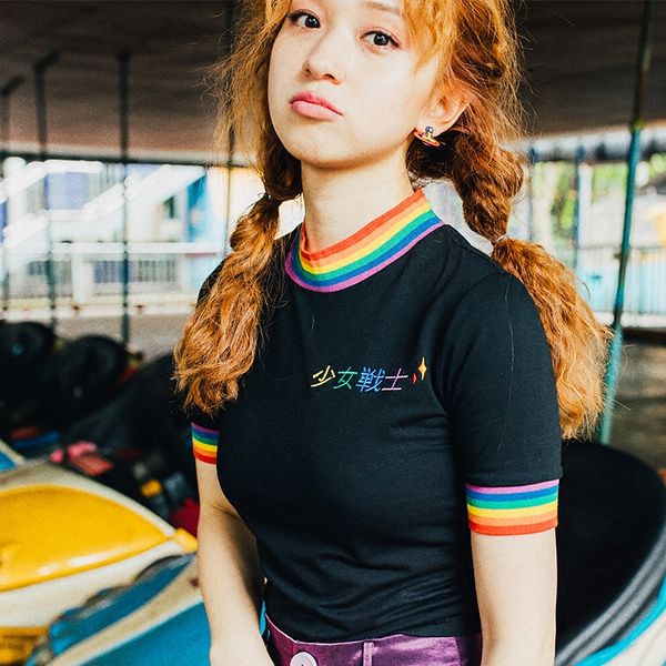 harajuku women t-shirts cute girl warrior embroidery rainbow collar short-sleeved slim short t shirt for girls, White
harajuku women t-shirts cute girl warrior embroidery rainbow collar short-sleeved slim short t shirt for girls, White