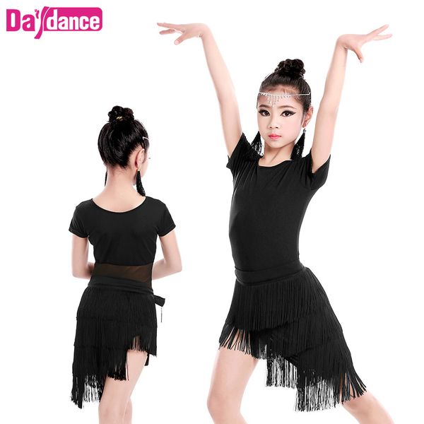 black fringe latin dresses spandex velvet salsa ballroom latin training dance wear for kids, Black;red
black fringe latin dresses spandex velvet salsa ballroom latin training dance wear for kids, Black;red