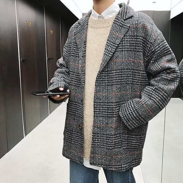 2018 winter men's casual lattice printing trench wool blend overcoat windbreaker loose cashmere long coat cotton-padded clothes, Black
2018 winter men's casual lattice printing trench wool blend overcoat windbreaker loose cashmere long coat cotton-padded clothes, Black
