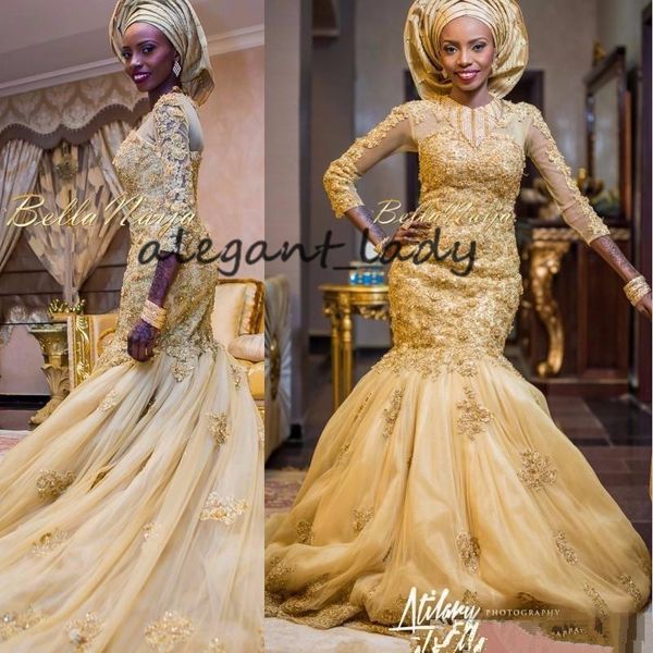 arabic mermaid gold lace wedding dresses 2018 african nigerian appliques three quarter sleeves bridal gowns with tulle wrap vestidos, White
arabic mermaid gold lace wedding dresses 2018 african nigerian appliques three quarter sleeves bridal gowns with tulle wrap vestidos, White