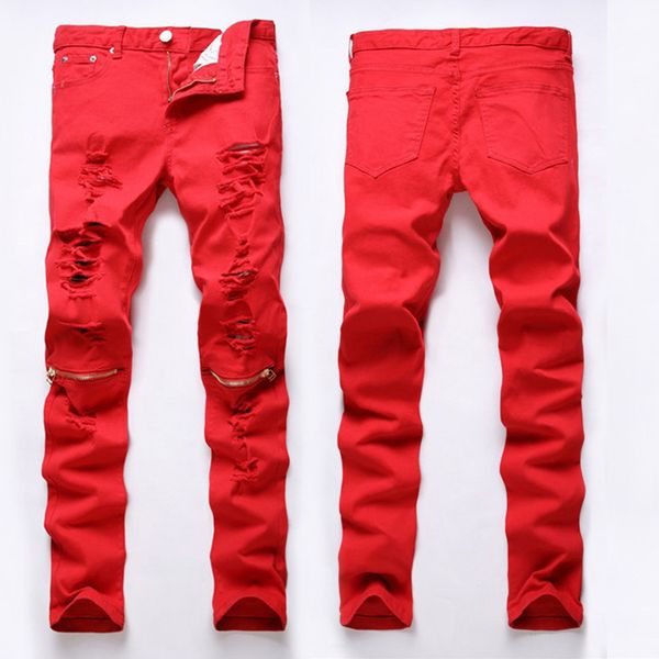 Mens Ripped Zipper Design Solid Color Long Jeans Male Fashion Biker Denim Pencil Pants Distressed High Street Red Green Mens Jeans
Mens Ripped Zipper Design Solid Color Long Jeans Male Fashion Biker Denim Pencil Pants Distressed High Street Red Green Mens Jeans