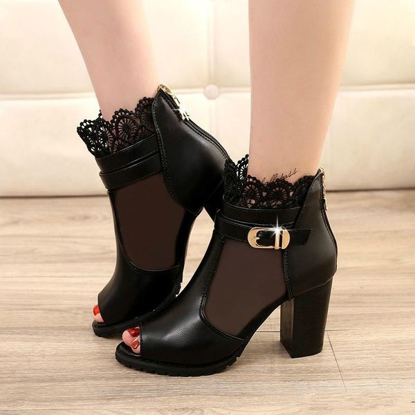 2016 new leather lace yarn mouth boots boots spring summer breathable shoes high-heeled sandals dress shoes ing, Black
2016 new leather lace yarn mouth boots boots spring summer breathable shoes high-heeled sandals dress shoes ing, Black