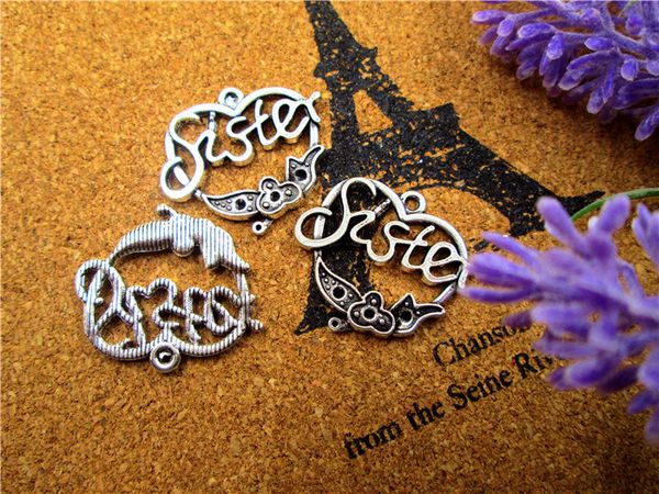 45pcs - sister charms, antique silver sister heart charm pendants, jewelry making 26x24mm, Bronze;silver
45pcs - sister charms, antique silver sister heart charm pendants, jewelry making 26x24mm, Bronze;silver