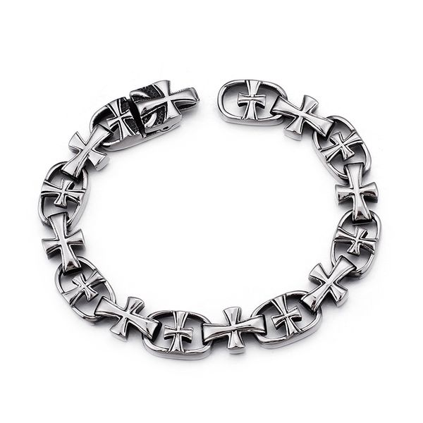 men's thick heavy classic cross pattern bracelet retro ancient silver stainless steel hip hop rock jewelry, Black
men's thick heavy classic cross pattern bracelet retro ancient silver stainless steel hip hop rock jewelry, Black
