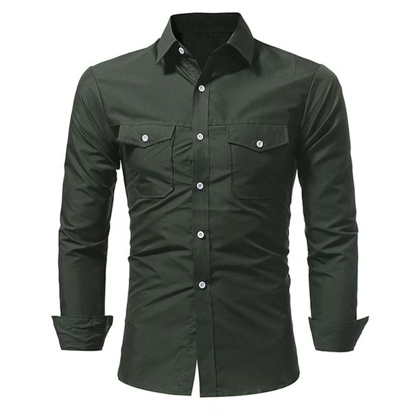 army green male slim shirts autumn long sleeve boy club clothes handsome boys casual blusa korean style pocket decor blouse, White;black
army green male slim shirts autumn long sleeve boy club clothes handsome boys casual blusa korean style pocket decor blouse, White;black