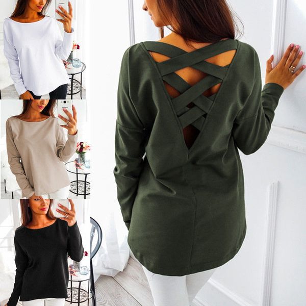 women t-shirts fashion solid color casual autumn ladies long sleeve crew collar backless hollow new arrival female 2018 2xl, White
women t-shirts fashion solid color casual autumn ladies long sleeve crew collar backless hollow new arrival female 2018 2xl, White