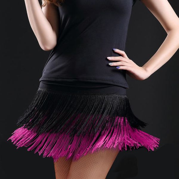 

lady dance dance skirt women's double tassel latin skirt fringed contains, Black;red