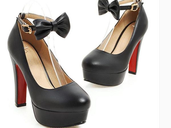 send 31 - 47 big size bowknot single shoes round head coarse heel high heel, Black
send 31 - 47 big size bowknot single shoes round head coarse heel high heel, Black