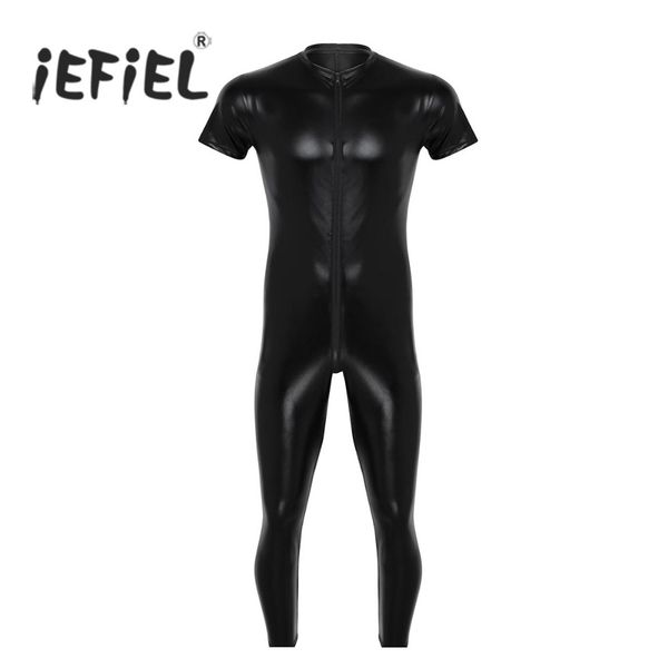 2018 mens stretchy faux leather short sleeves zipper crotch full body leotard bodysuit clubwear overalls for evening party, Black
2018 mens stretchy faux leather short sleeves zipper crotch full body leotard bodysuit clubwear overalls for evening party, Black