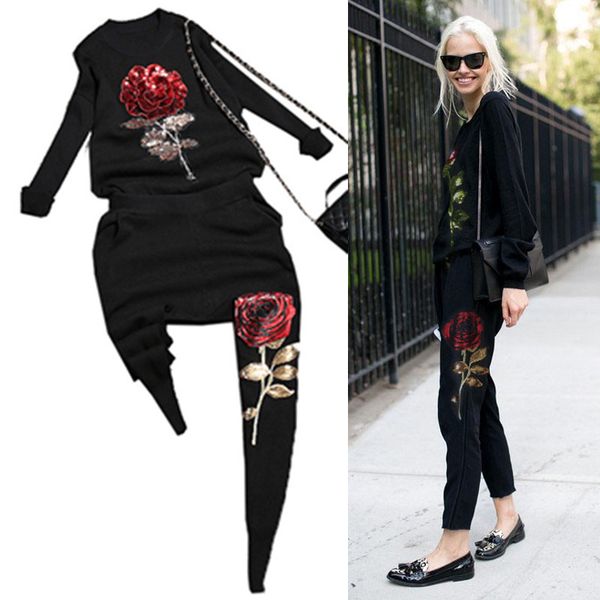 2017 knitted pants suits women handmade rose embroidery sequined shiny sweaters and pants casual sets ns170, White;black
2017 knitted pants suits women handmade rose embroidery sequined shiny sweaters and pants casual sets ns170, White;black