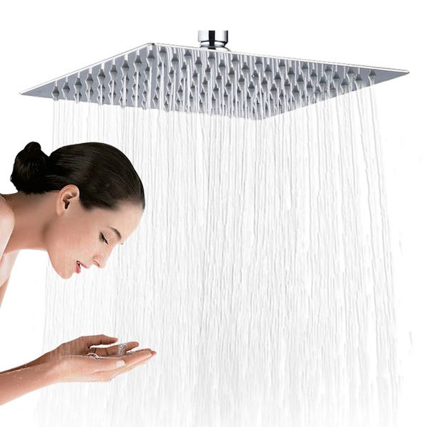 

Chrome 16 inch Square Rainfall Shower Head Ultrathin Stainless Steel Showerhead Chrome Finish Top Rain Head Shower Faucet Head