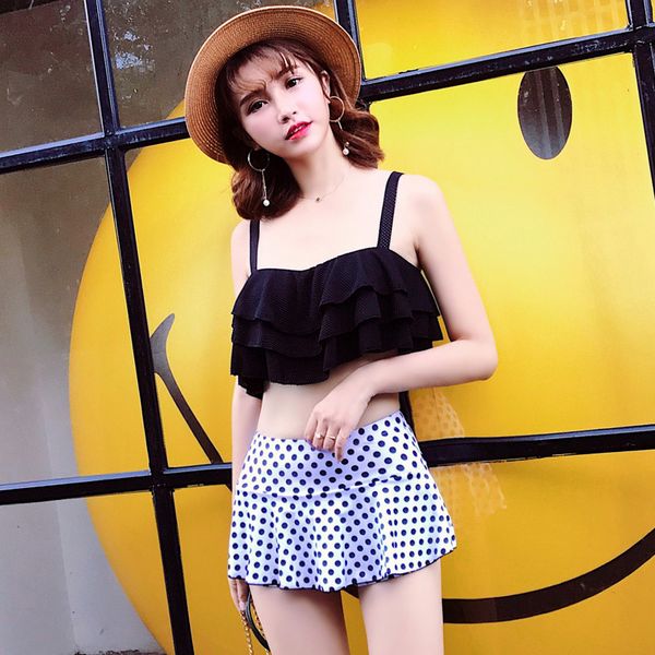 two-piece swimsuit for female student swimsuit, White;black