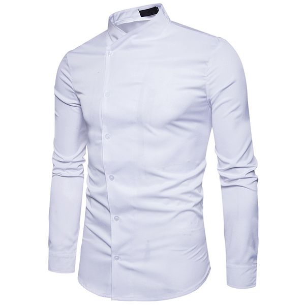 and winter new pattern fashion solid color joker long sleeve man personality oblique placket leisure stand lead european code, White;black
and winter new pattern fashion solid color joker long sleeve man personality oblique placket leisure stand lead european code, White;black