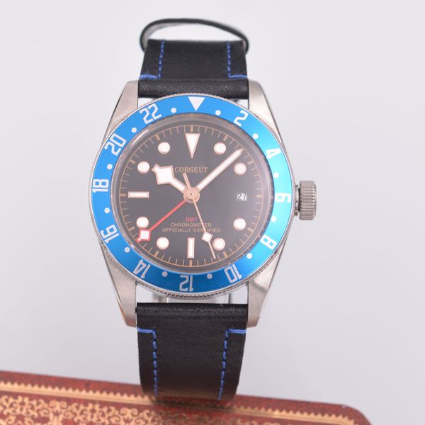 41mm corgeut men's automatic mechanical watch blue gmt fashion business waterproof calendar watch, Slivery;brown
41mm corgeut men's automatic mechanical watch blue gmt fashion business waterproof calendar watch, Slivery;brown
