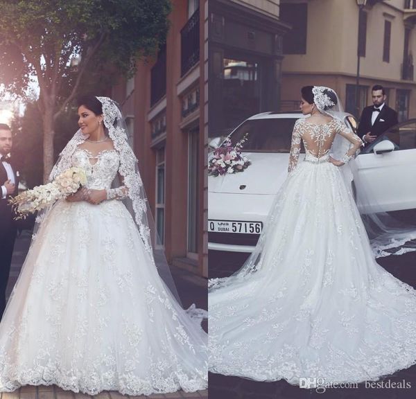 new said mhamad lace wedding dresses sheer neck long illusion sleeves illusion back applique bridal gowns wedding dress vestido de novia, White
new said mhamad lace wedding dresses sheer neck long illusion sleeves illusion back applique bridal gowns wedding dress vestido de novia, White
