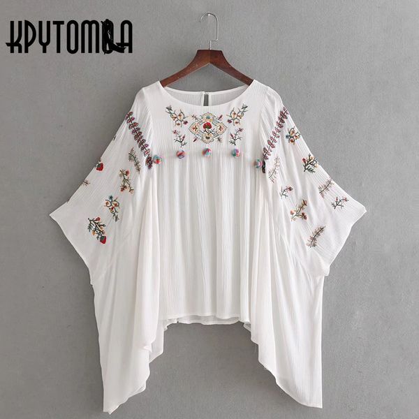 vintage floral embroidery pompom trims blouse shirt women 2018 new fashion o neck batwing sleeve blouses casual femme blusas, White
vintage floral embroidery pompom trims blouse shirt women 2018 new fashion o neck batwing sleeve blouses casual femme blusas, White