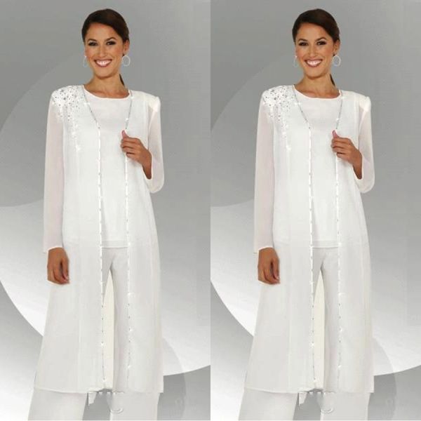 Elegant White Chiffon Long Sleeves Mother of the Bride Pant Suits With Long Blouse Sequins Beaded Mother of Groom Pant Suit BA3961
Elegant White Chiffon Long Sleeves Mother of the Bride Pant Suits With Long Blouse Sequins Beaded Mother of Groom Pant Suit BA3961