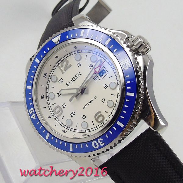 44mm bliger white dial leather strap luminous hands rotating bezel calendar steel case luxury automatic movement men's watch, Slivery;brown
44mm bliger white dial leather strap luminous hands rotating bezel calendar steel case luxury automatic movement men's watch, Slivery;brown