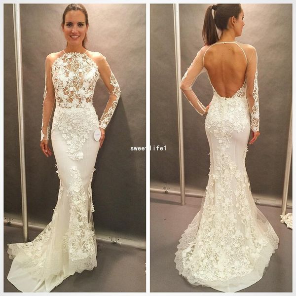 glamorous lace open back long sleeve appliques 2019 mermaid wedding dress halter neck 3d flora bridal gown custom made sale, White
glamorous lace open back long sleeve appliques 2019 mermaid wedding dress halter neck 3d flora bridal gown custom made sale, White