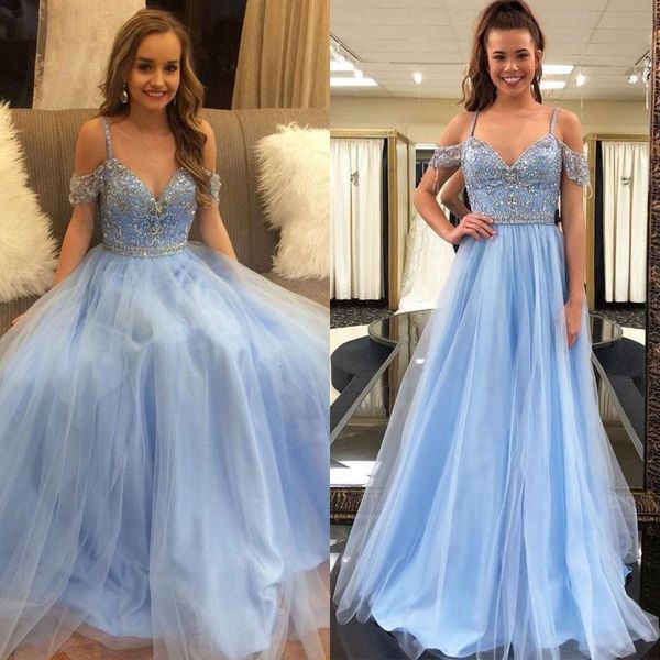 sky blue off the shoulder prom dresses juniors tulle floor length beaded garden evening gowns elegant formal princess prom gowns 2019, Black
sky blue off the shoulder prom dresses juniors tulle floor length beaded garden evening gowns elegant formal princess prom gowns 2019, Black