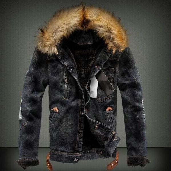 mens denim jacket with fur collar retro ripped fleece jeans jacket and coat for autumn winter, Black;brown
mens denim jacket with fur collar retro ripped fleece jeans jacket and coat for autumn winter, Black;brown
