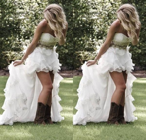 a line summer garden beach high low wedding dresses with crystal beaded sweetheart bridal gowns low back ruffles bling wedding gowns, White
a line summer garden beach high low wedding dresses with crystal beaded sweetheart bridal gowns low back ruffles bling wedding gowns, White