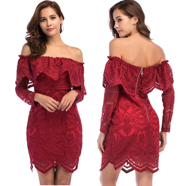 new fashion women elegant long sleeve dress off shoulder lace dress casual knee length dress, Black;gray
new fashion women elegant long sleeve dress off shoulder lace dress casual knee length dress, Black;gray