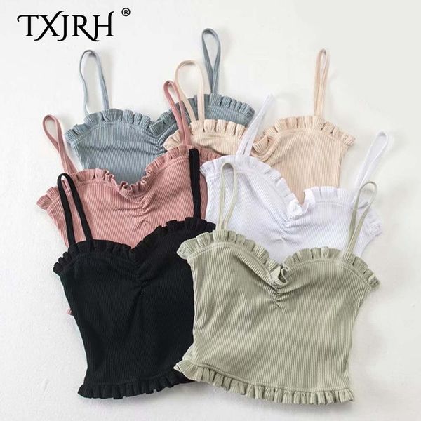 txjrh knitted camis ruffles wood ears thread elasticity spaghetti strap tight slim backless undershirt crop 6 colors, White
txjrh knitted camis ruffles wood ears thread elasticity spaghetti strap tight slim backless undershirt crop 6 colors, White
