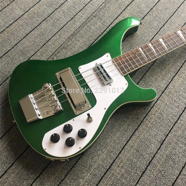 

пользовательские ric 4 строки металлический зеленый 4003 электрическая бас-гитара хром оборудование треугольник mop накладка накладка топ пр