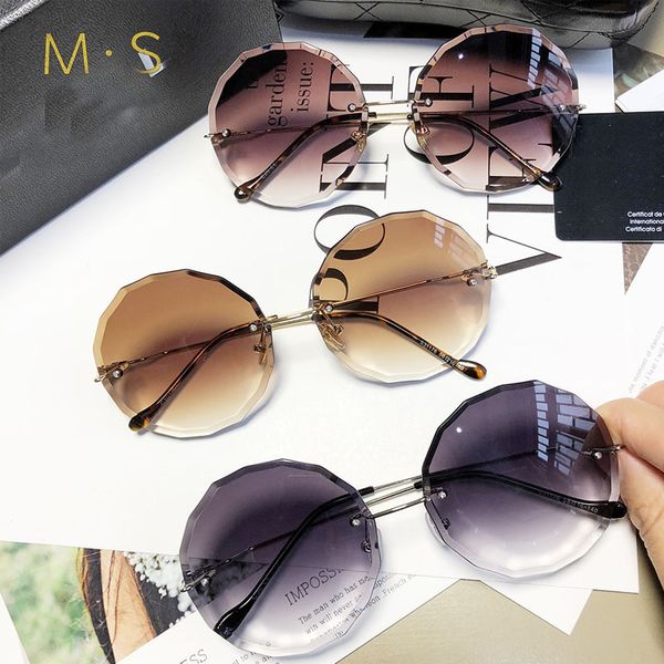 round sunglasses women oversized eyewear 2018 gradient brown pink rimless sun glasses for female gift uv400, White;black
round sunglasses women oversized eyewear 2018 gradient brown pink rimless sun glasses for female gift uv400, White;black