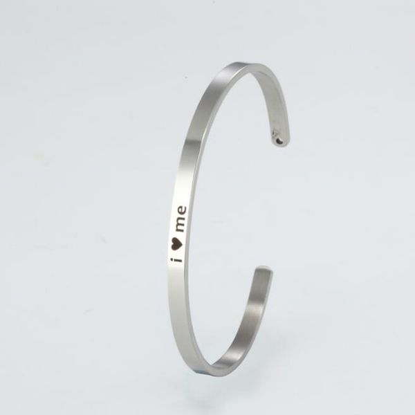 fashion jewelry accessories silver fine lettering"i love me" inspirational messages cuff bracelet bangle stainless steel, Black
fashion jewelry accessories silver fine lettering"i love me" inspirational messages cuff bracelet bangle stainless steel, Black