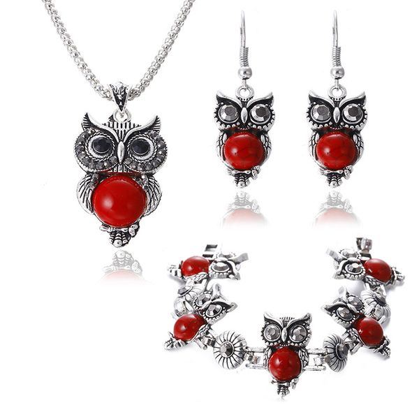 new brand design owl jewelry sets tibetan vintage silver turquoise stone pendant necklace drop earrings charm bracelet set ld, Black
new brand design owl jewelry sets tibetan vintage silver turquoise stone pendant necklace drop earrings charm bracelet set ld, Black