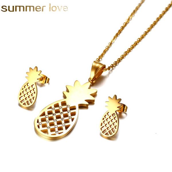 gold engagement jewelry hollow cz charm stainless steel pineapple pendant necklace stud earrings wholesale jewelry set for women, Silver
gold engagement jewelry hollow cz charm stainless steel pineapple pendant necklace stud earrings wholesale jewelry set for women, Silver